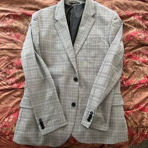 Slim Gray Plaid Suit Jacket Blazer